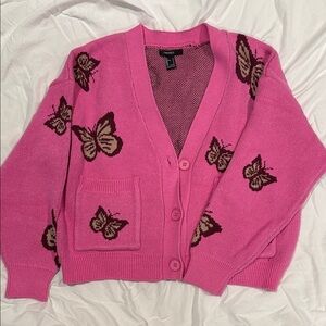Forever 21 Pink Cardigan with Butterfly Pattern